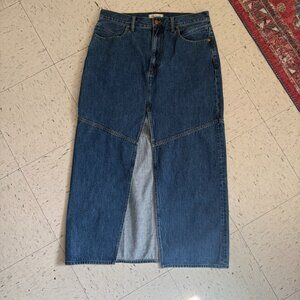 Madewell Women's Panelled Denim Maxi Skirt Blue Front Slit High Rise Size 31